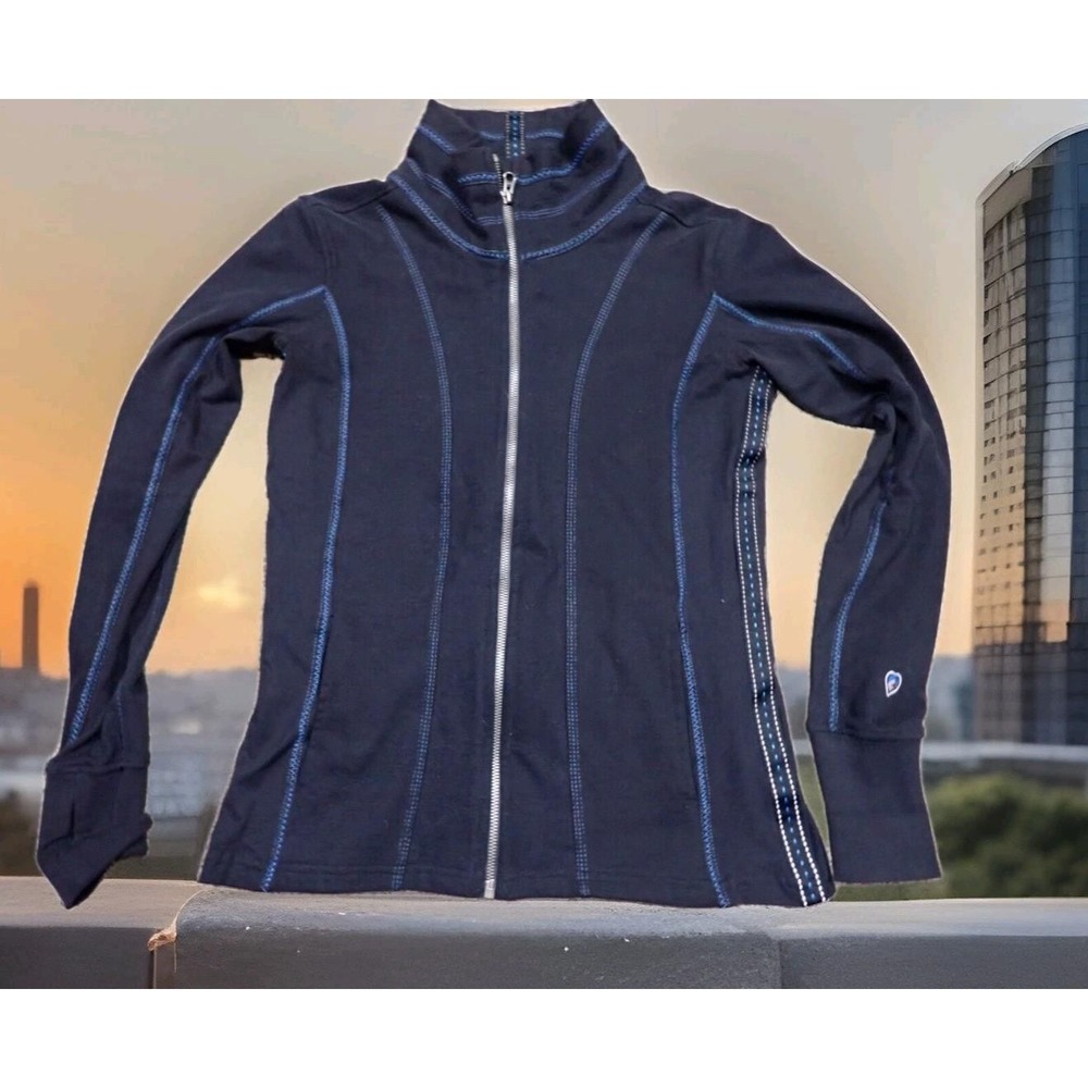 KUHL Full Zip Jacket Womens Medium Black Excellent Organic Cotton Thumbholes